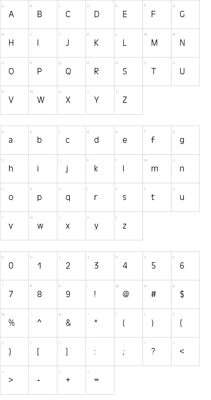 Character Map Antigoni Light Font