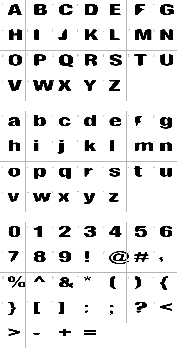 Character Map Antimony Funk Font