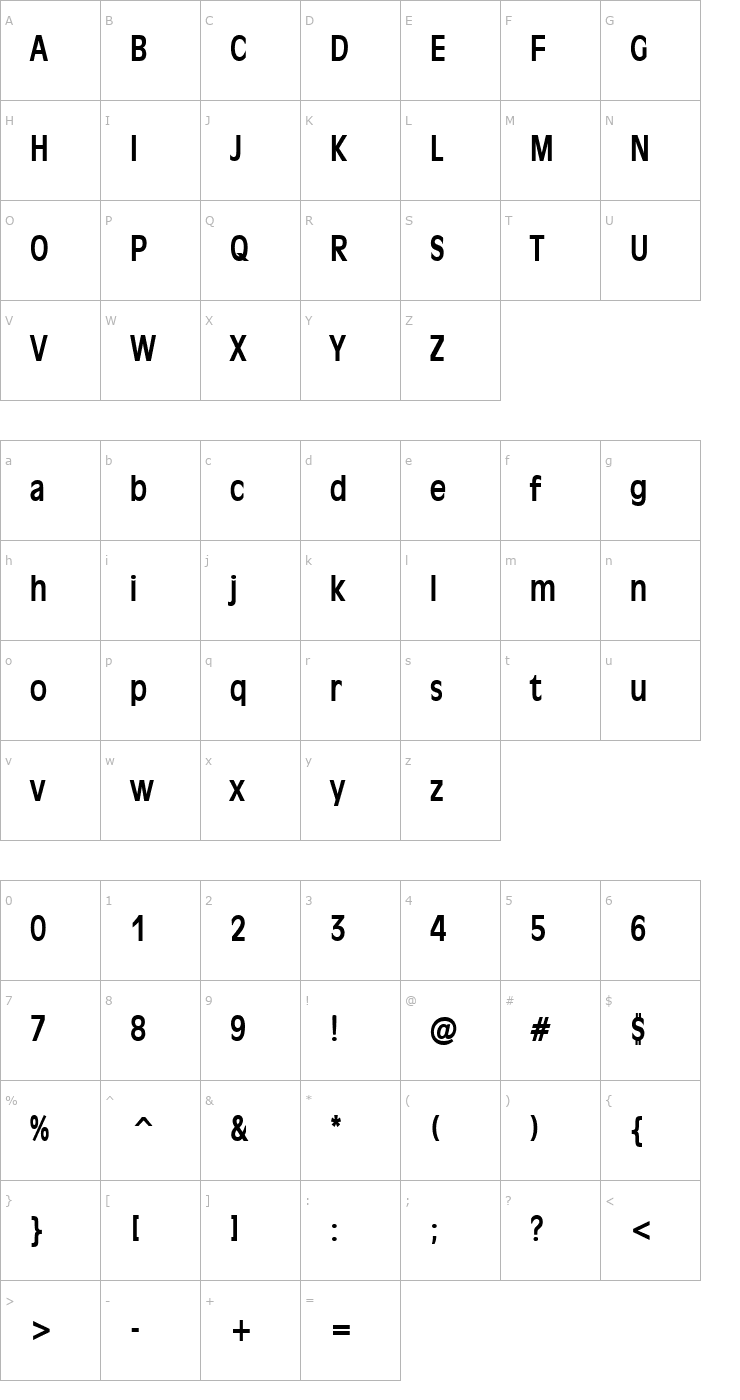 Character Map Antiqua 101 Condensed Bold Font