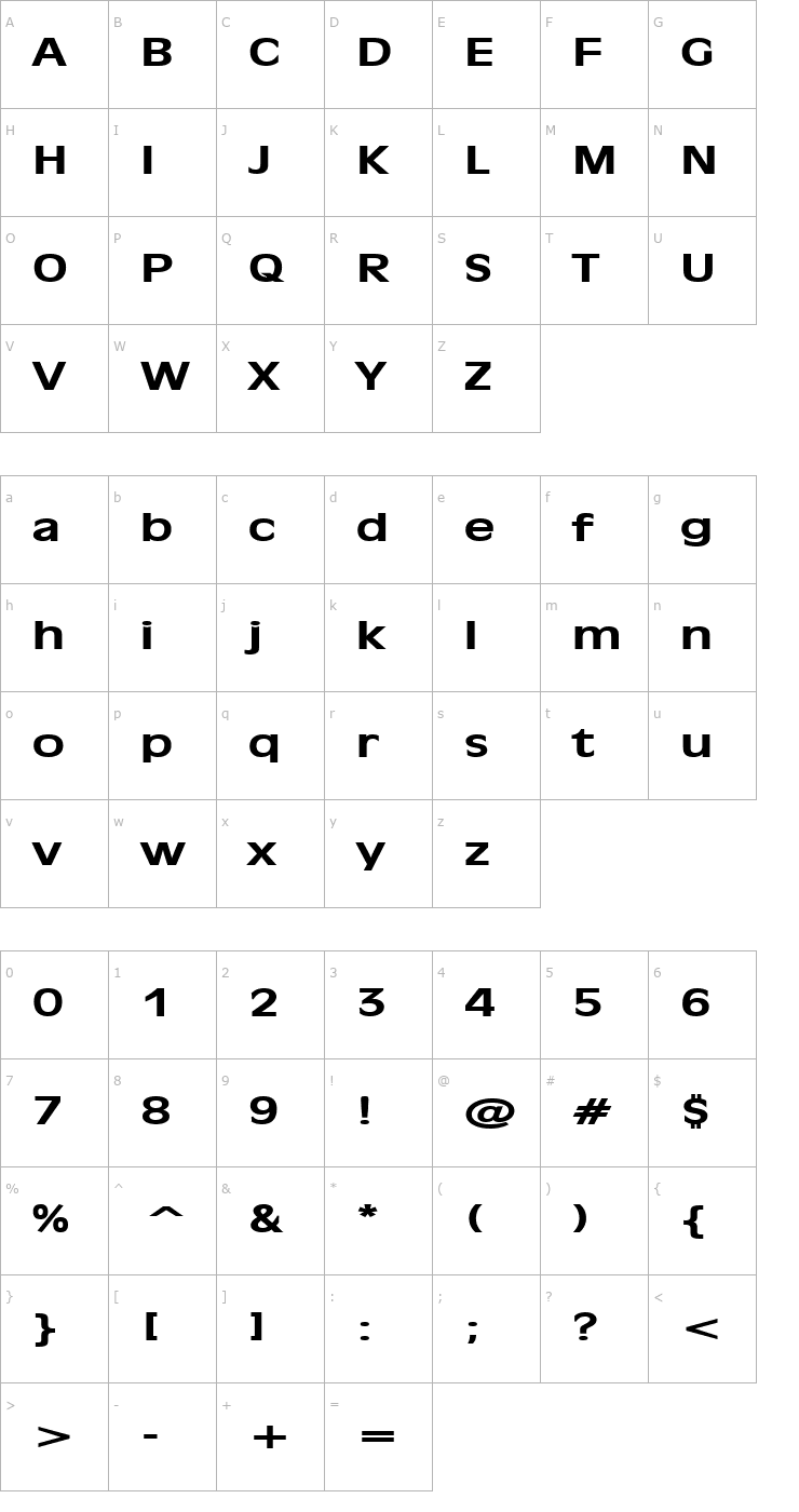 Character Map Antiqua 101 Extended Bold Font