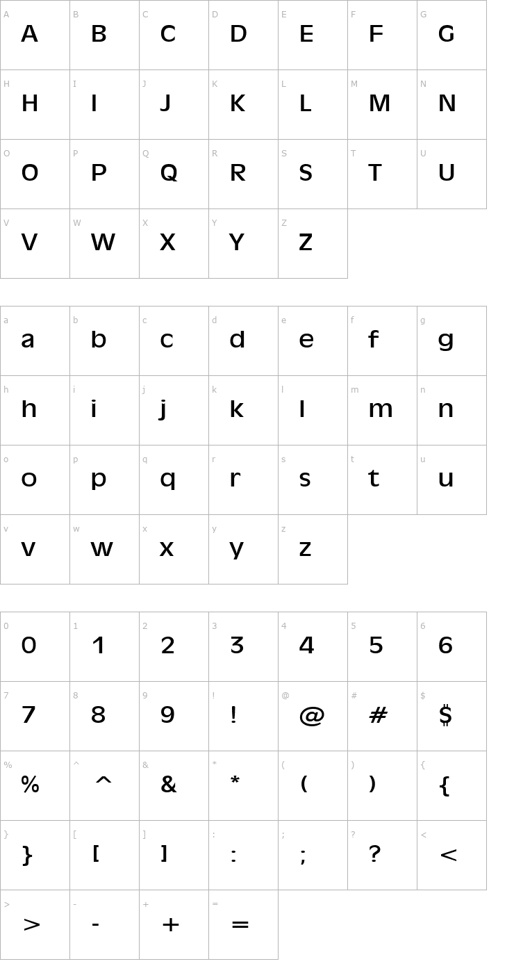 Character Map Antiqua 101 Wide Normal Font