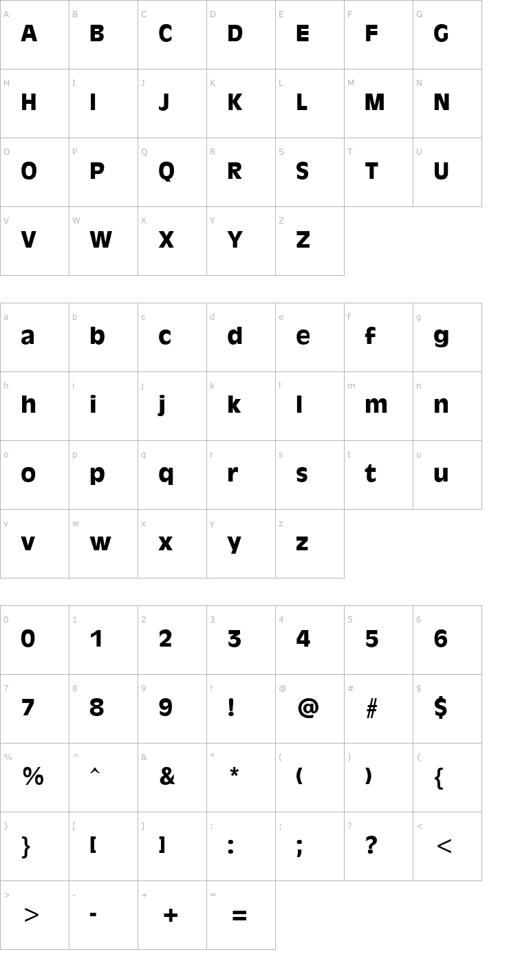 Character Map Antique Olive Bold Font