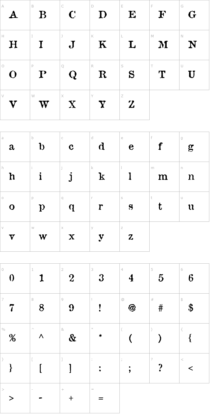 Character Map Antique Type Font