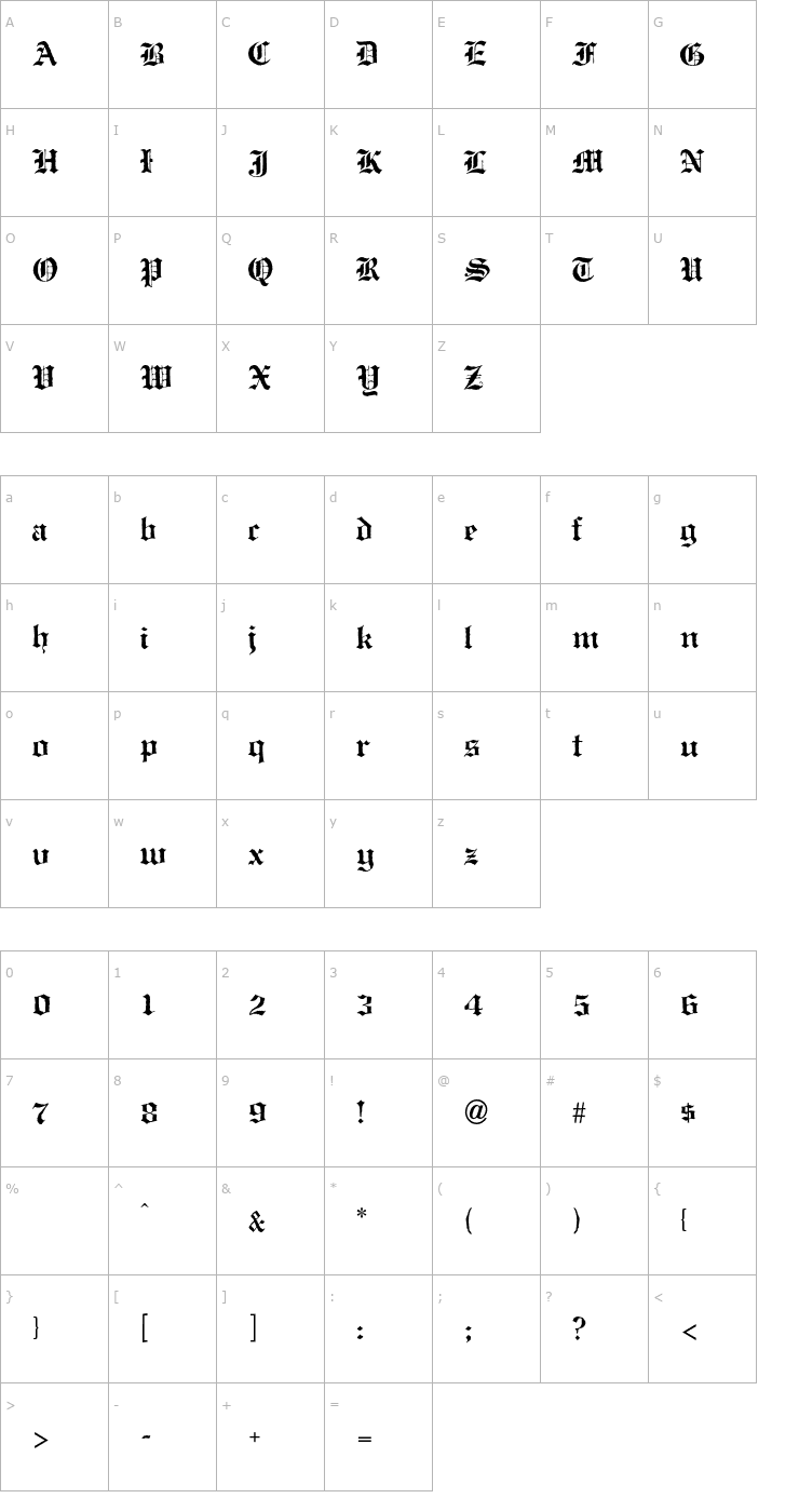 Character Map AntiqueBlack-Normal OTF Font