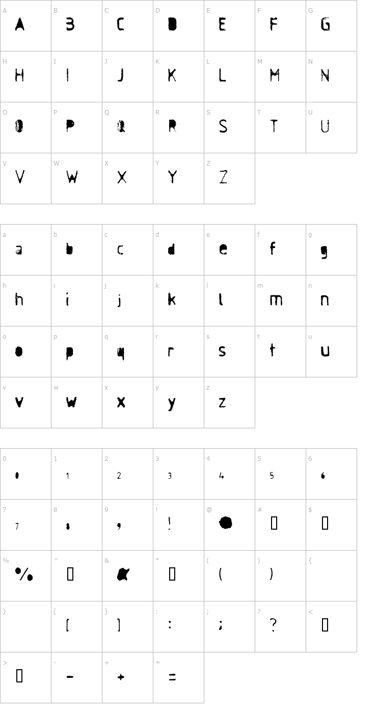 Character Map Antisocial Font