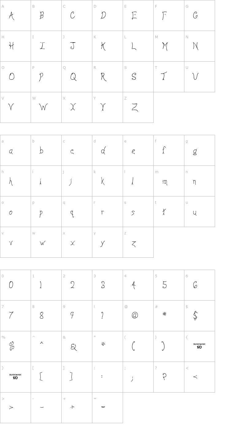 Character Map Anyway Light Font