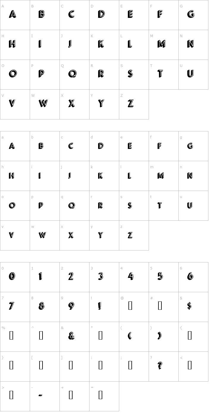 Character Map ApexShadowSCapsSSK Bold Font
