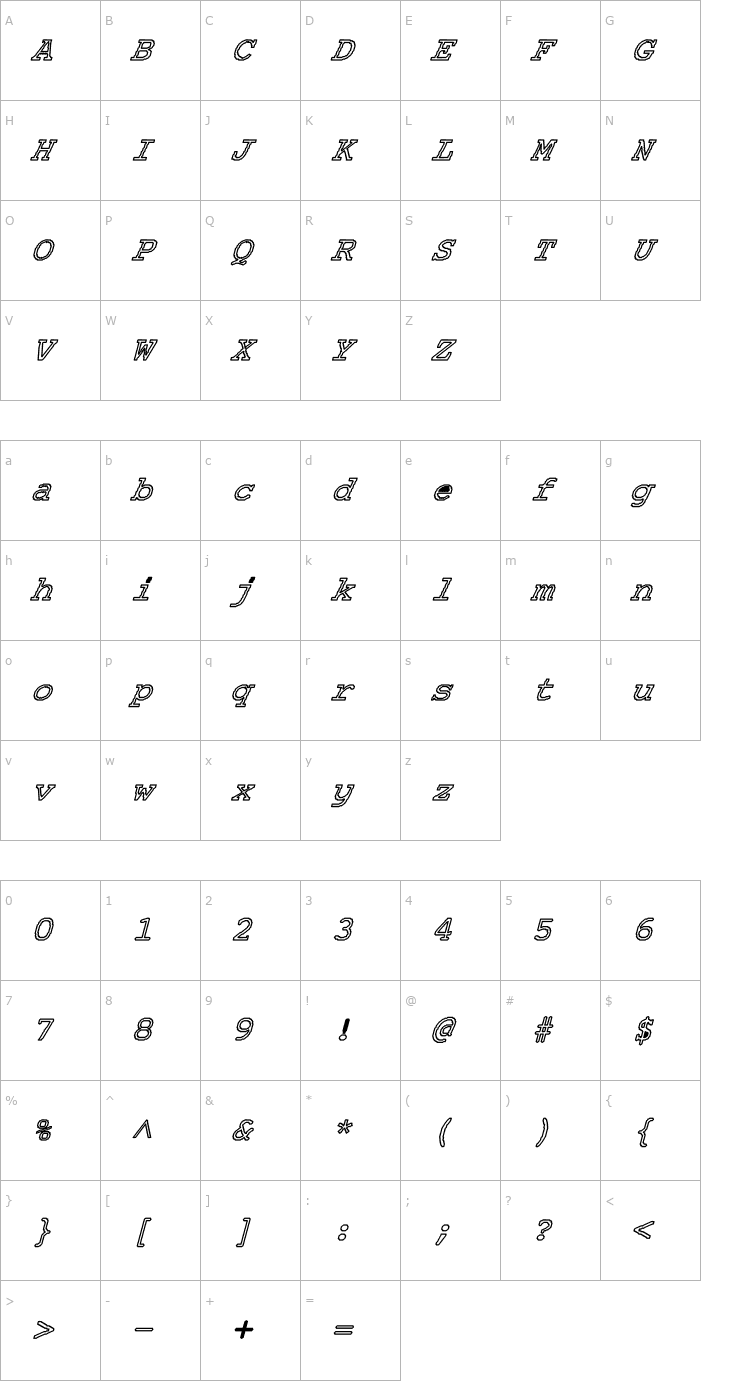 Character Map APL-Normal Hollow Expanded Bold Italic Font