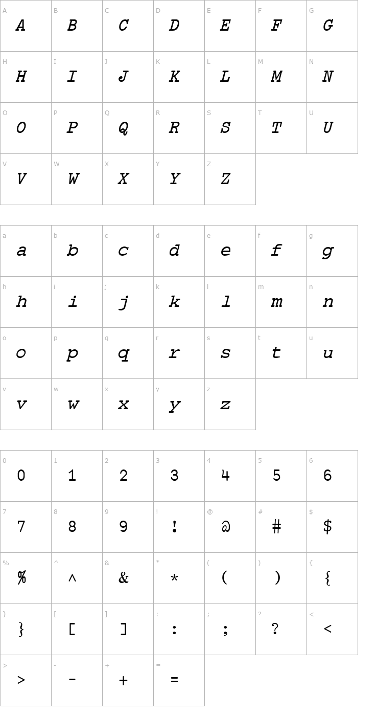 Character Map APL2 Italic Font