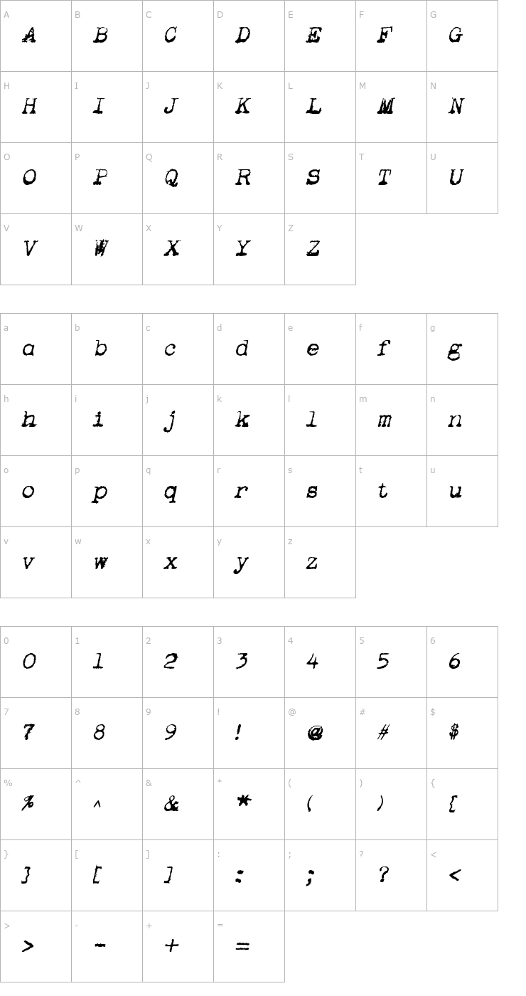 Character Map Apoplex BoldItalic Font
