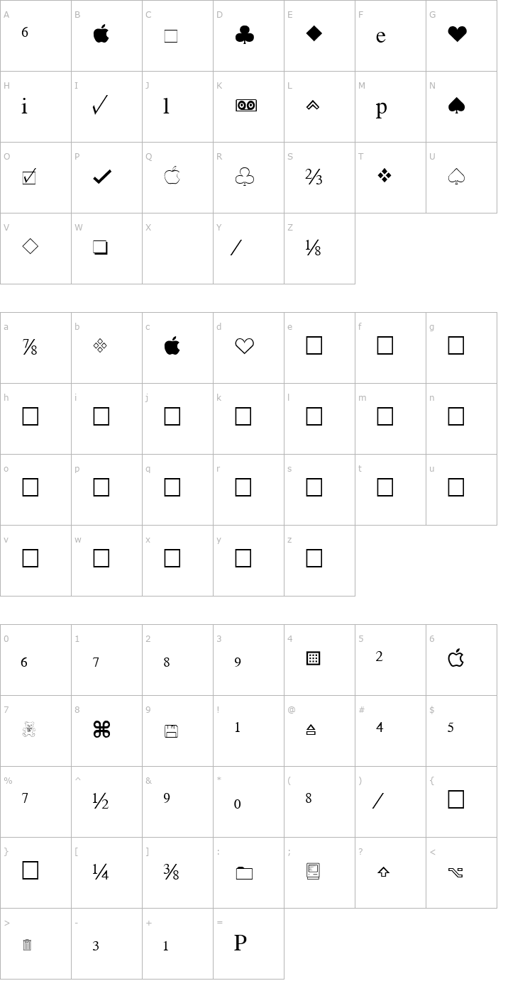 Character Map ApplePi.fog Font