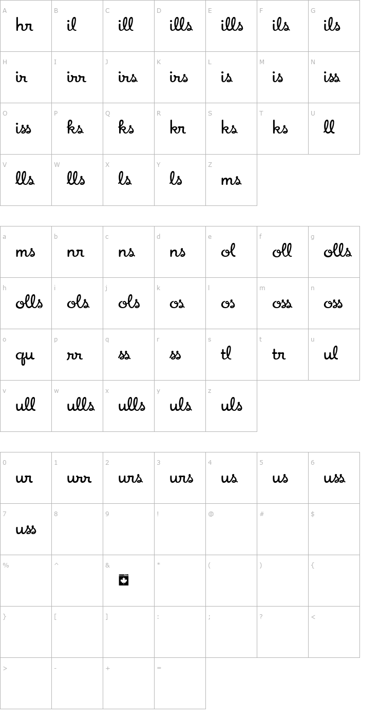 Character Map Apricot - Ligatures Two Font