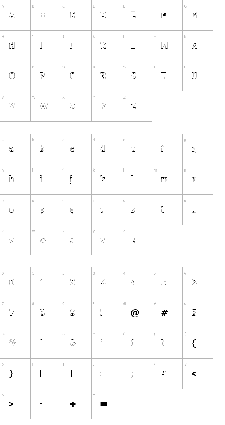 Character Map AquariusOutline-Regular Font
