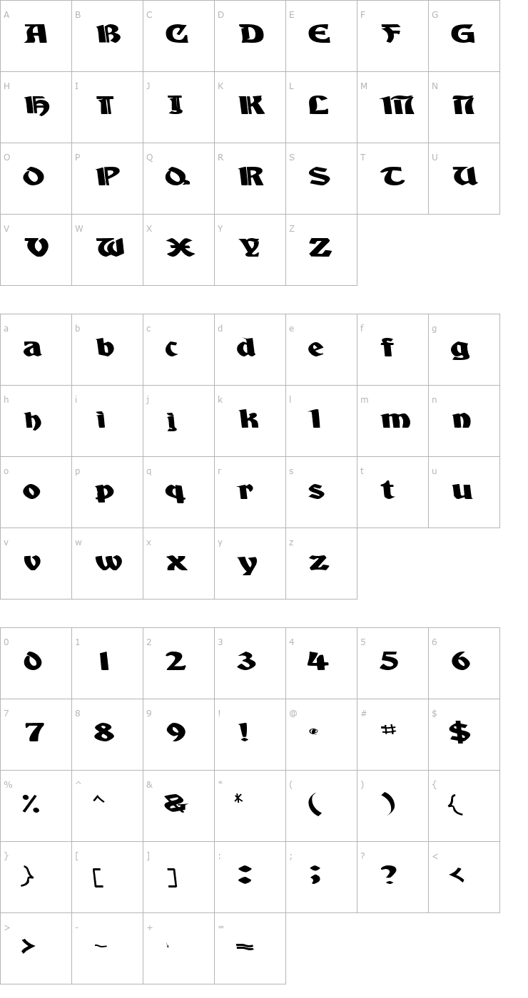 Character Map AquiEstaSSK Font