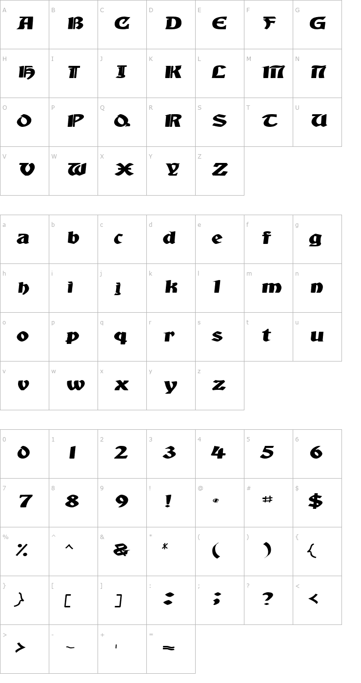 Character Map AquiEstaSSK Italic Font