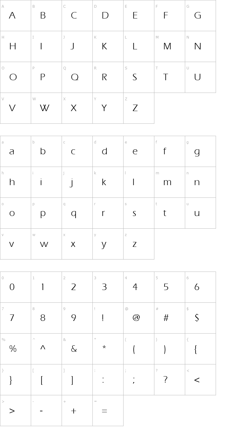 Character Map Aquiline Book Font