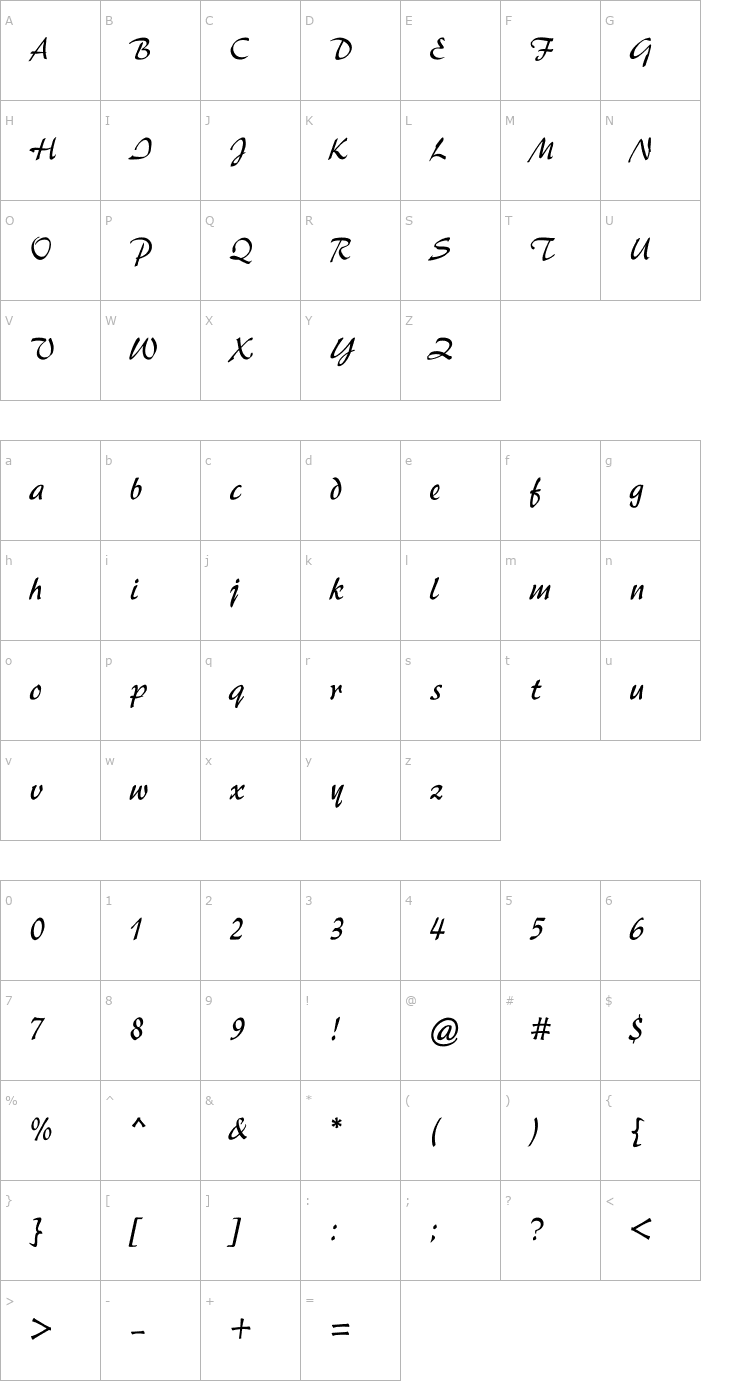 Character Map AR Script3 Bold Font