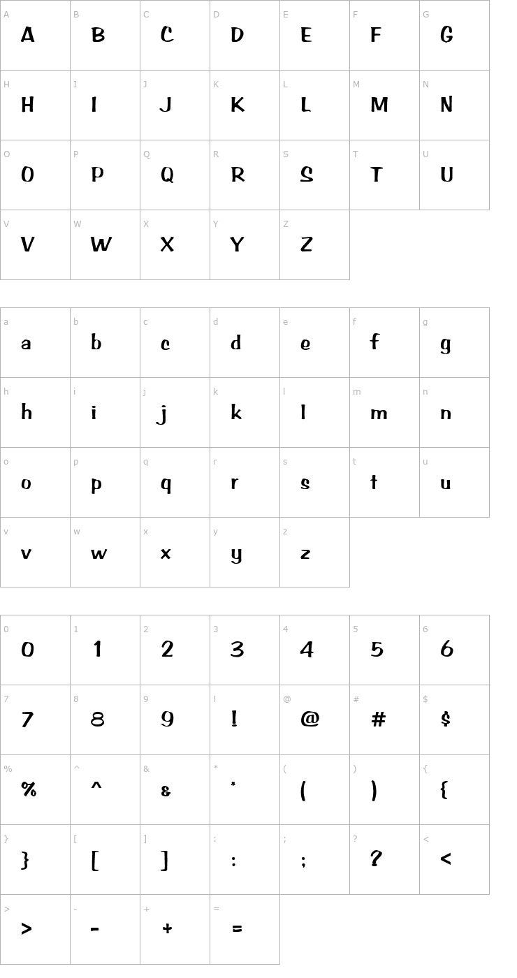 Character Map ArabBruD Font