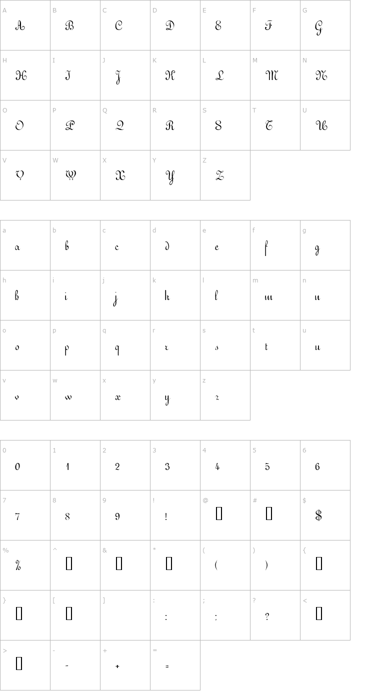 Character Map ArabescoScriptSSK Font