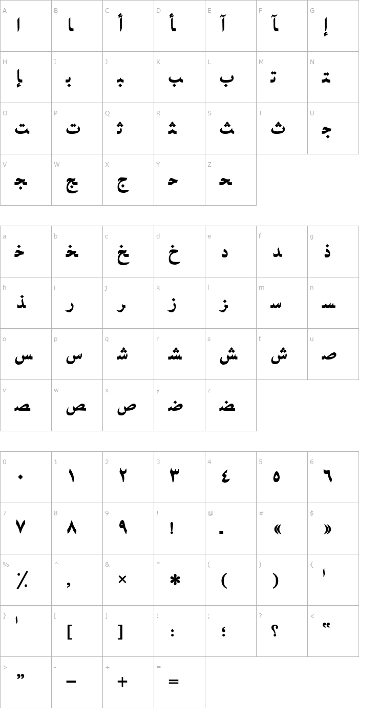 Character Map Arabic Bold Font