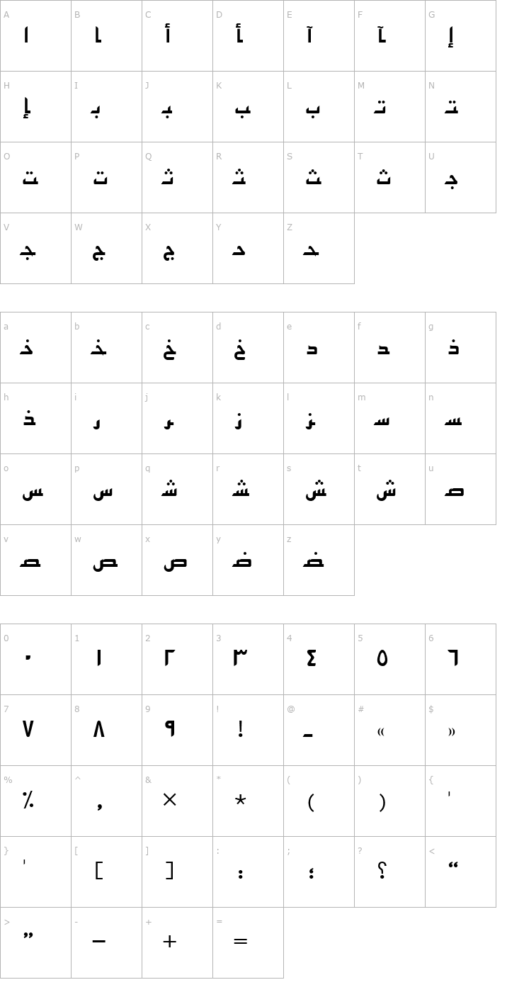 Character Map ArabicKufiSSK Bold Font