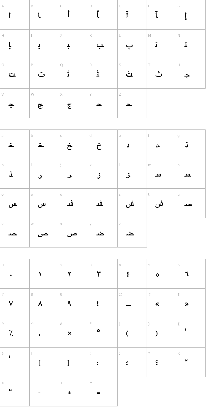 Character Map ArabicRiyadhSSK Bold Font