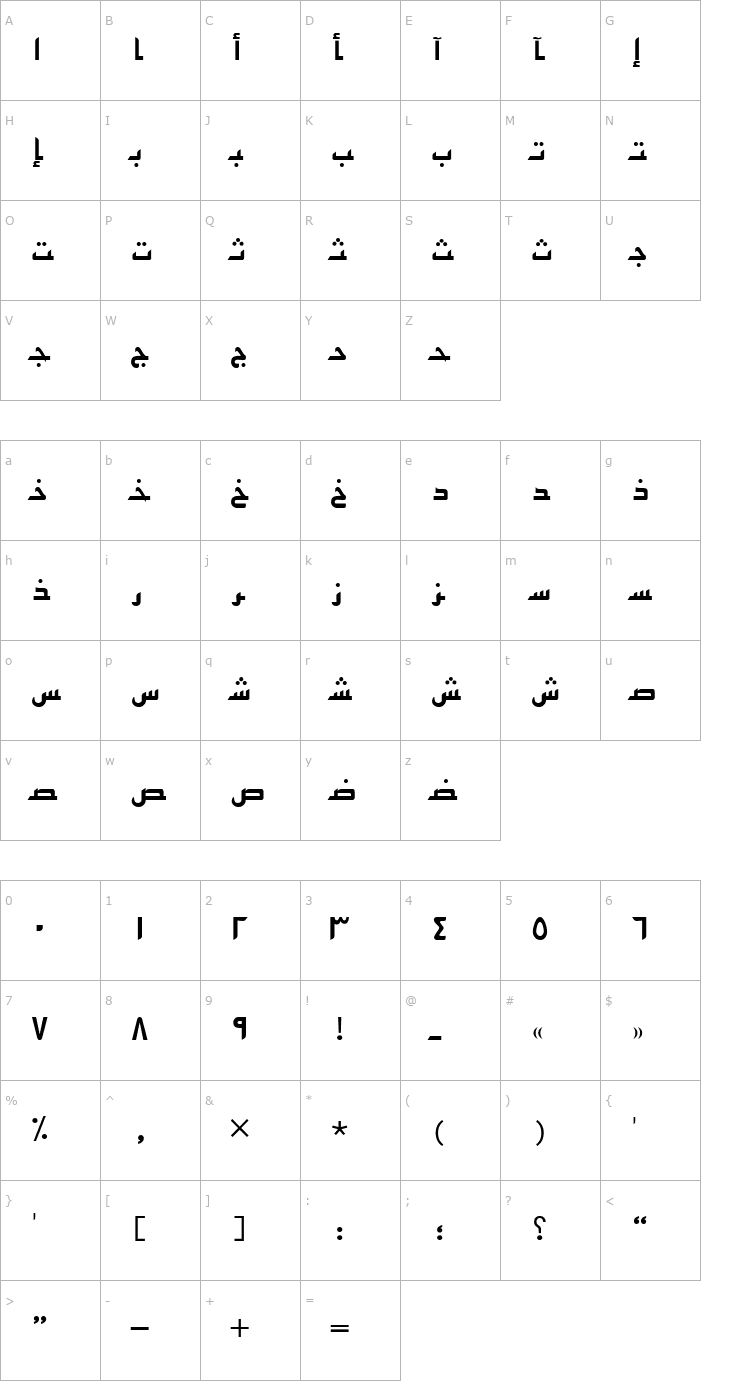 Character Map ArabicSans Bold Font