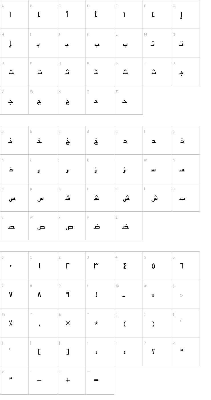 Character Map ArabicSans Font