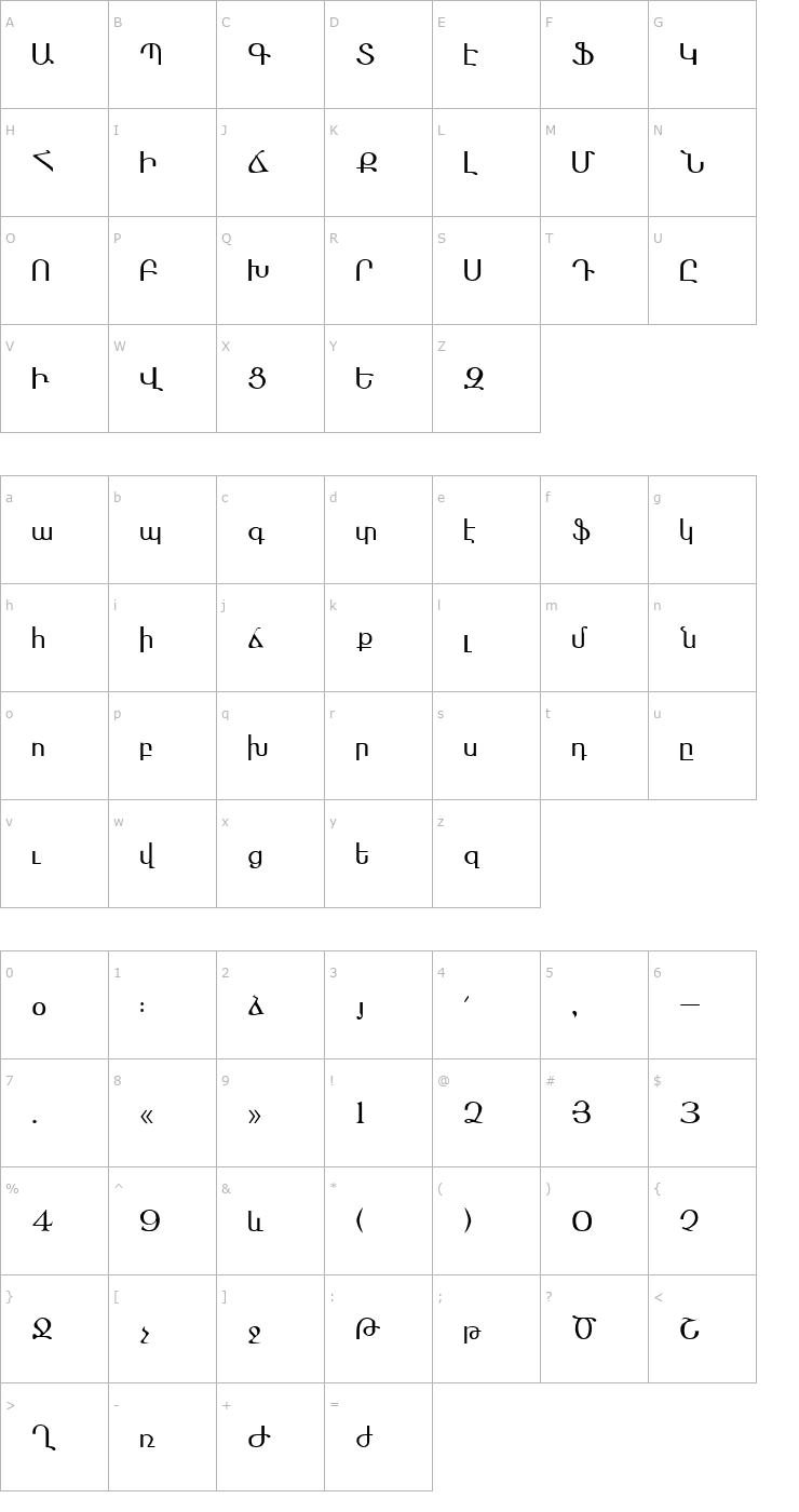 Character Map Ararat Font