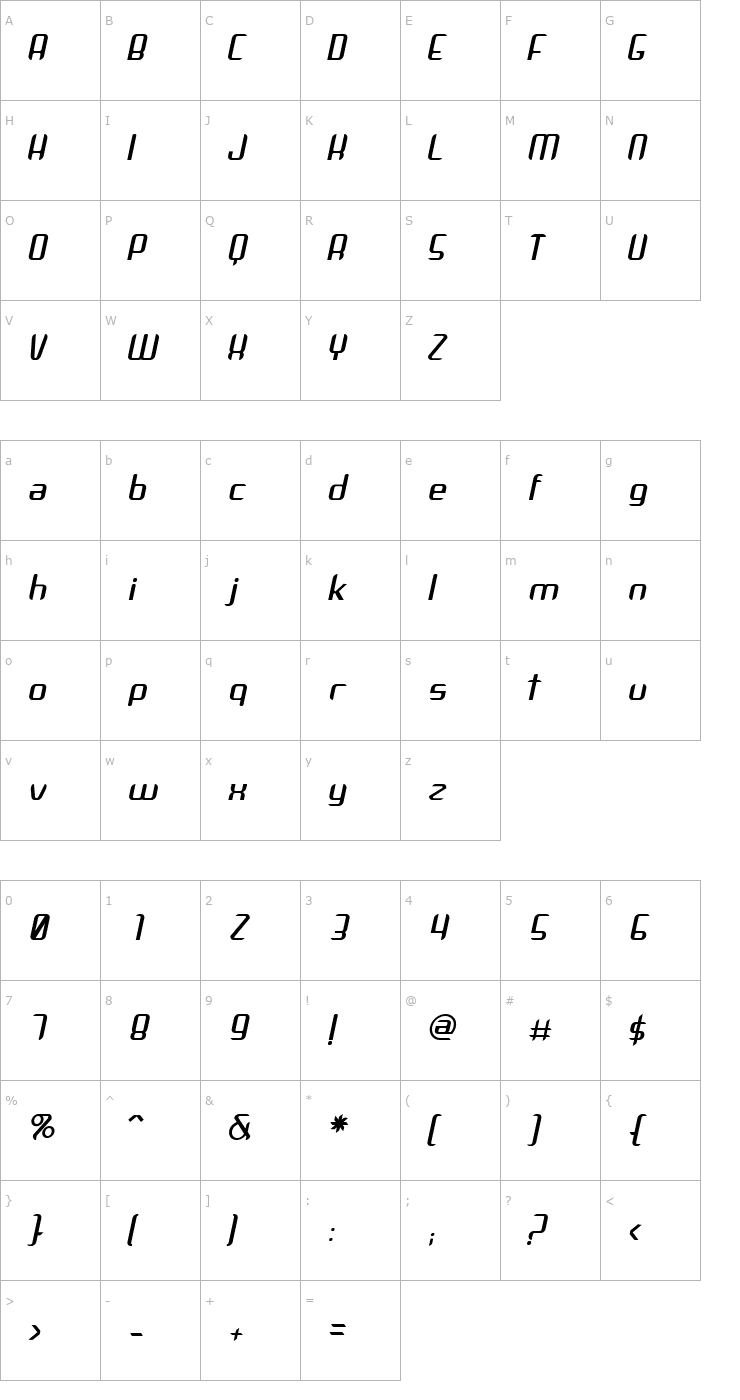 Character Map Arbeka Italic Font