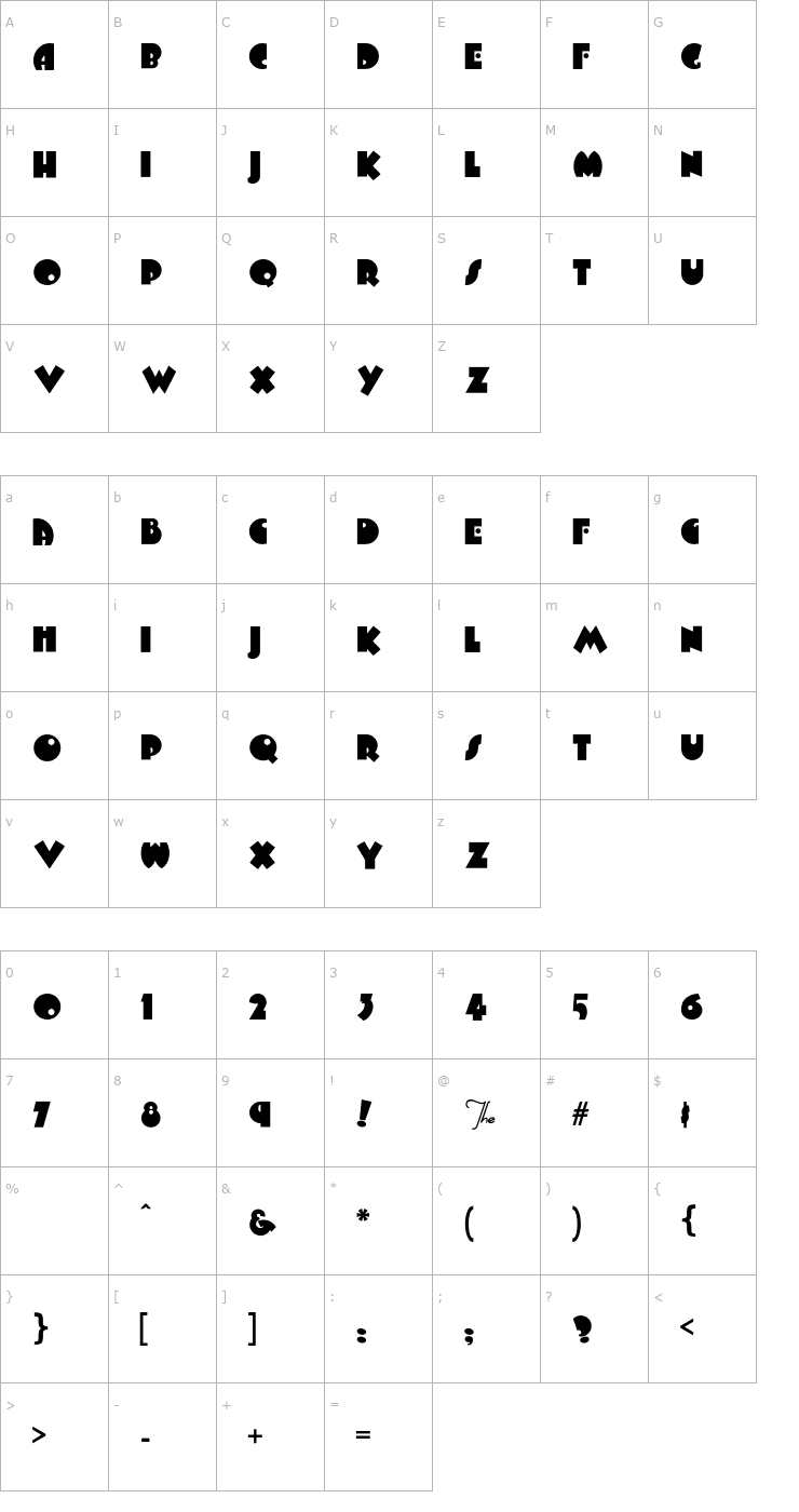 Character Map ArbuckleFat Font