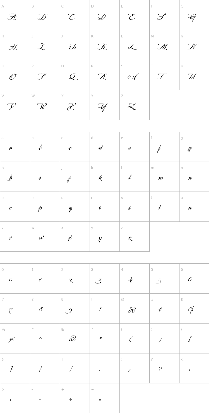 Character Map ArcanaGMMStd-Manuscript Font