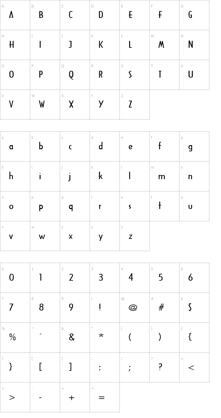 Character Map ArcaneBroad Regular Font