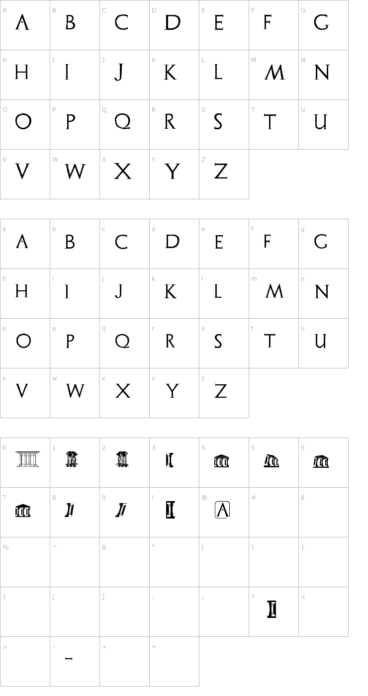 Character Map Archeologicaps Font