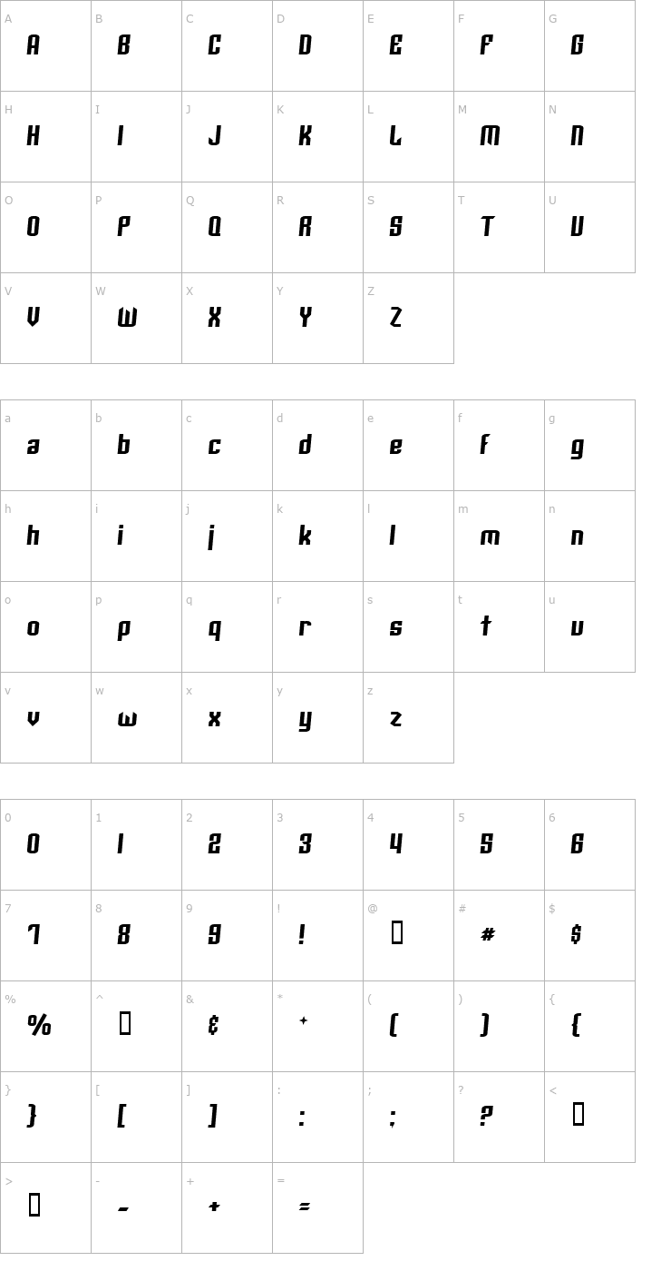 Character Map Archery Black Rounded Italic Font