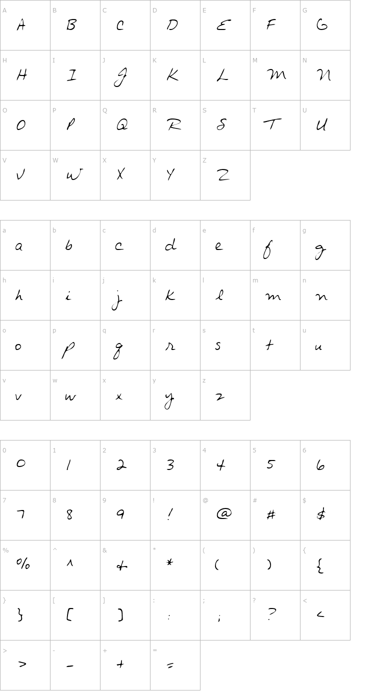 Character Map ArchiesHand Regular Font