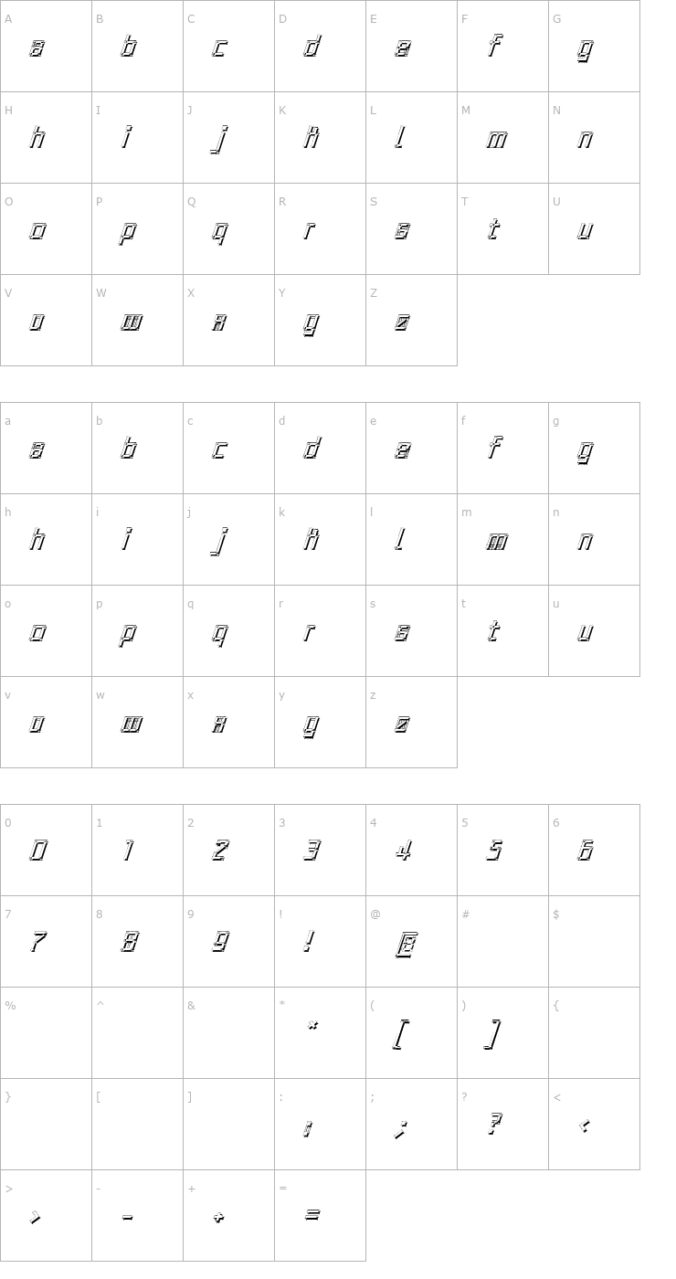 Character Map Architypo Oblique Font