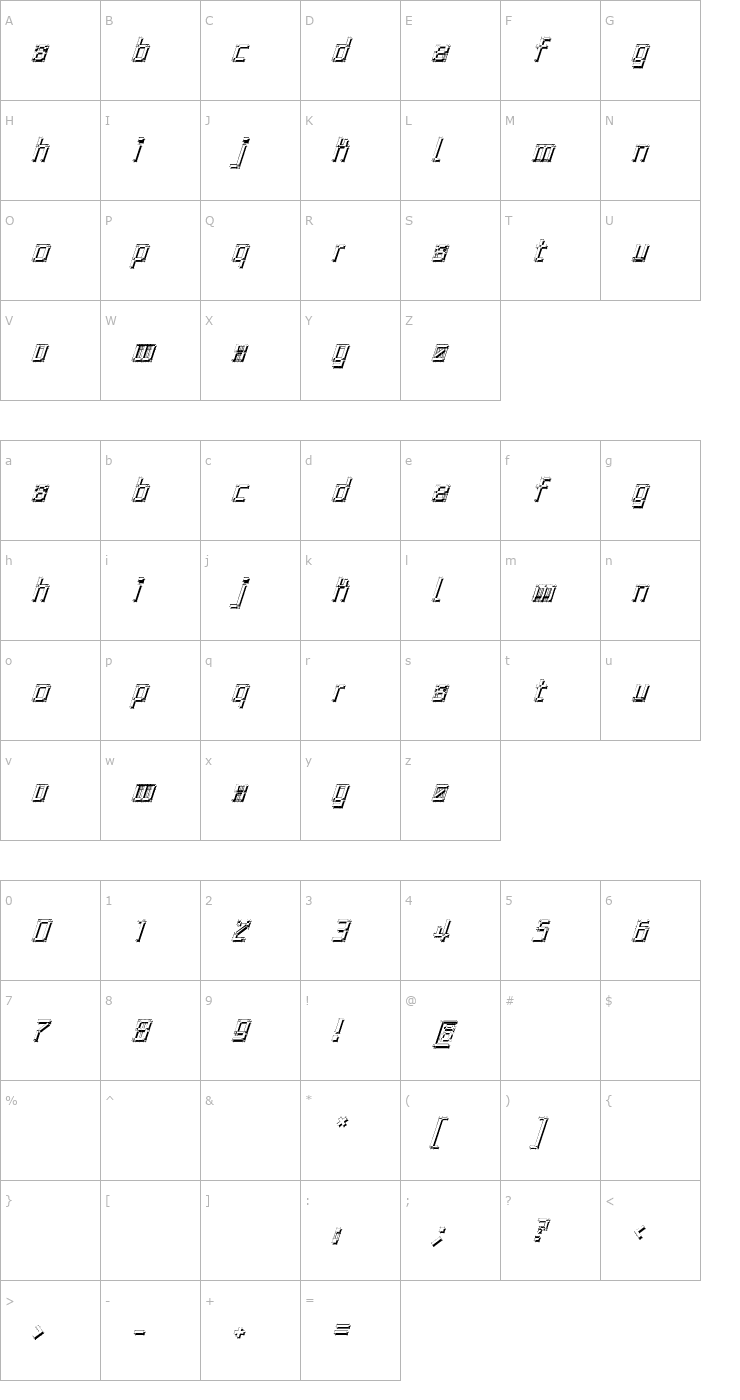 Character Map ArchitypoShadow-Oblique Font