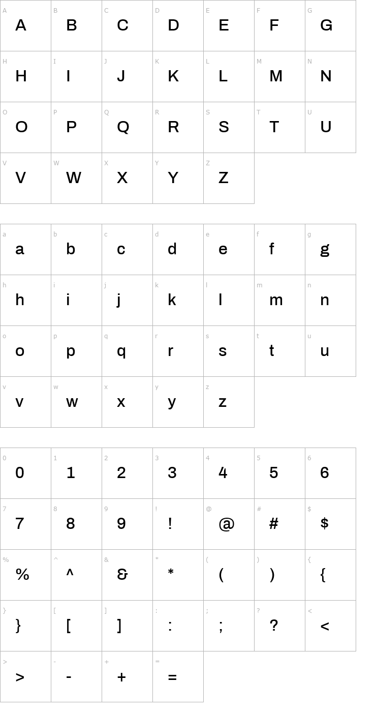 Character Map Archivo Medium Font