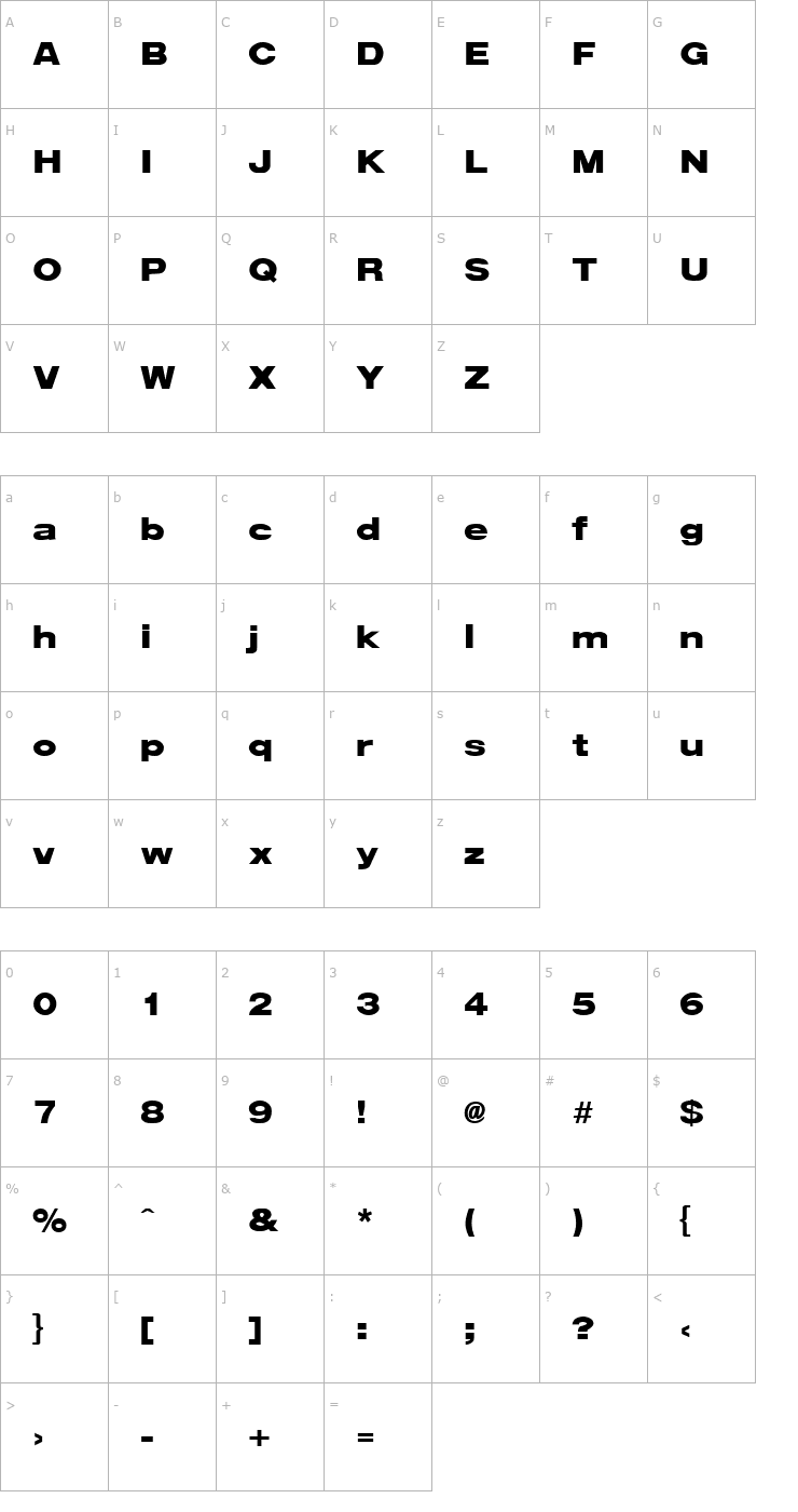 Character Map Arena Black Extended Font