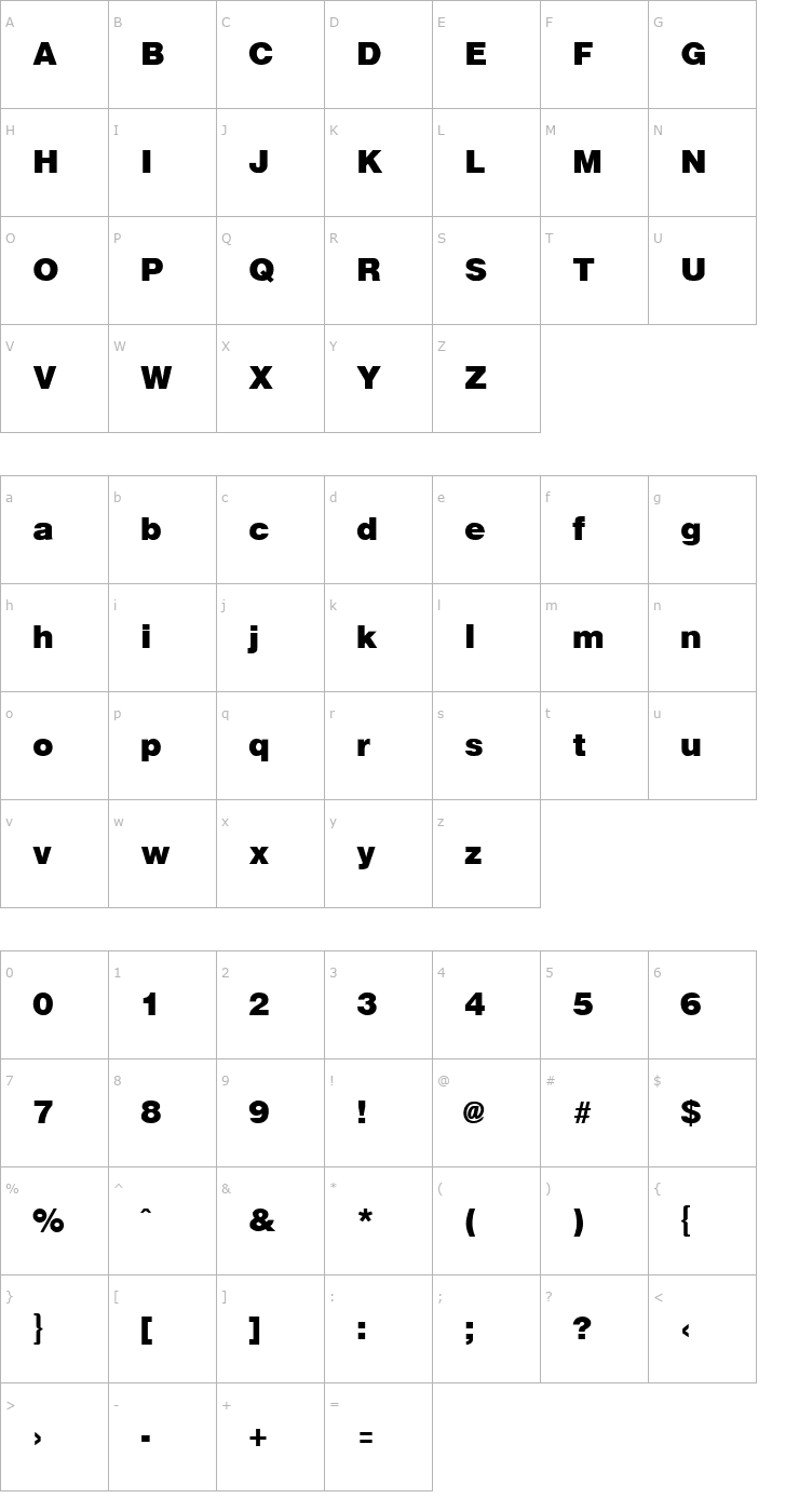 Character Map Arena Black Font