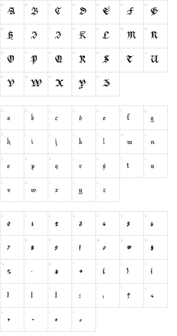 Character Map Argor Biw Scaqh Font