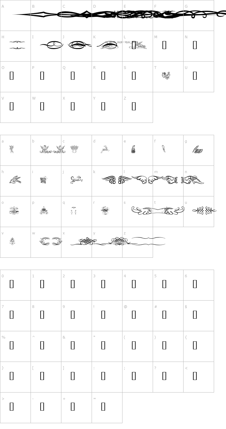 Character Map Aridi Calligraphia Flourish 3 Font