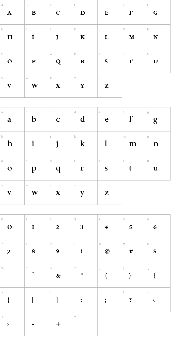 Character Map Aries-BoldSmallCapLowerCase Font