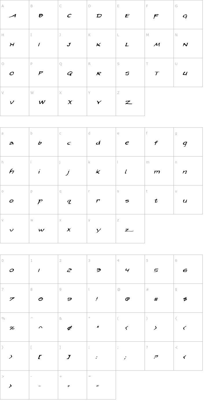 Character Map Arilon Expanded Italic Font