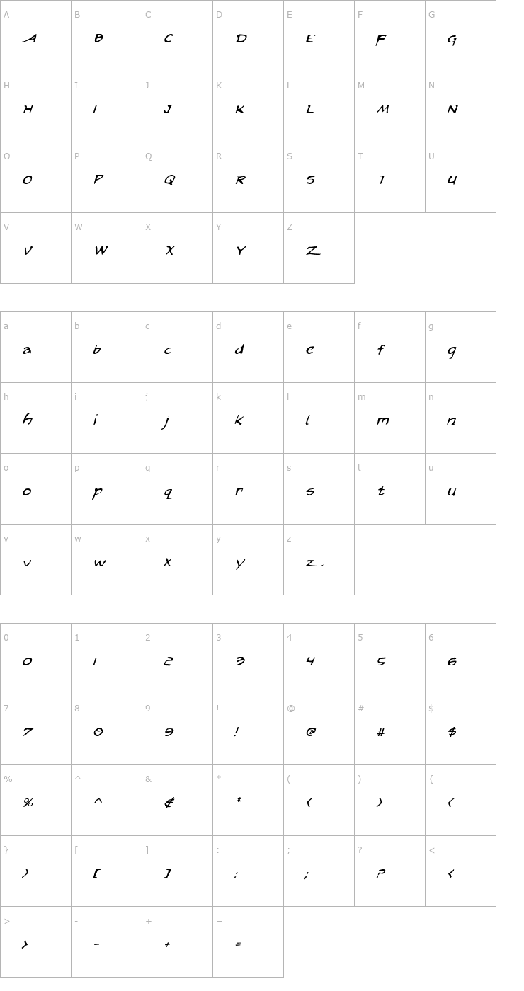Character Map Arilon Italic Font