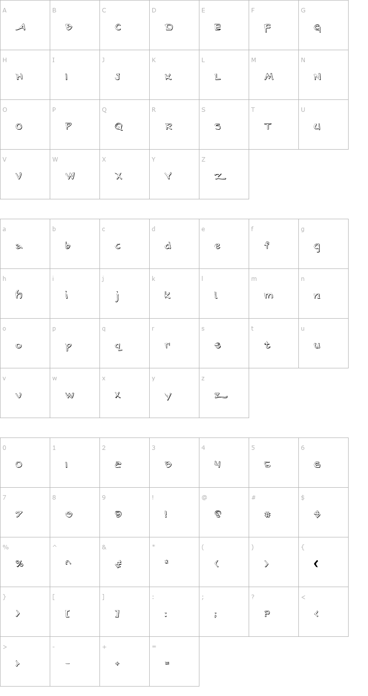 Character Map Arilon Shadow Font