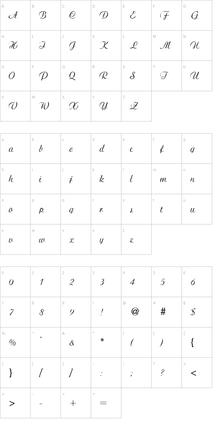 Character Map Arioso Normal Font