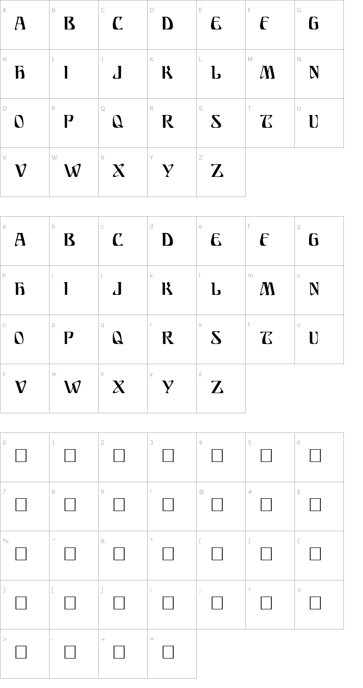Character Map Ariosto Font