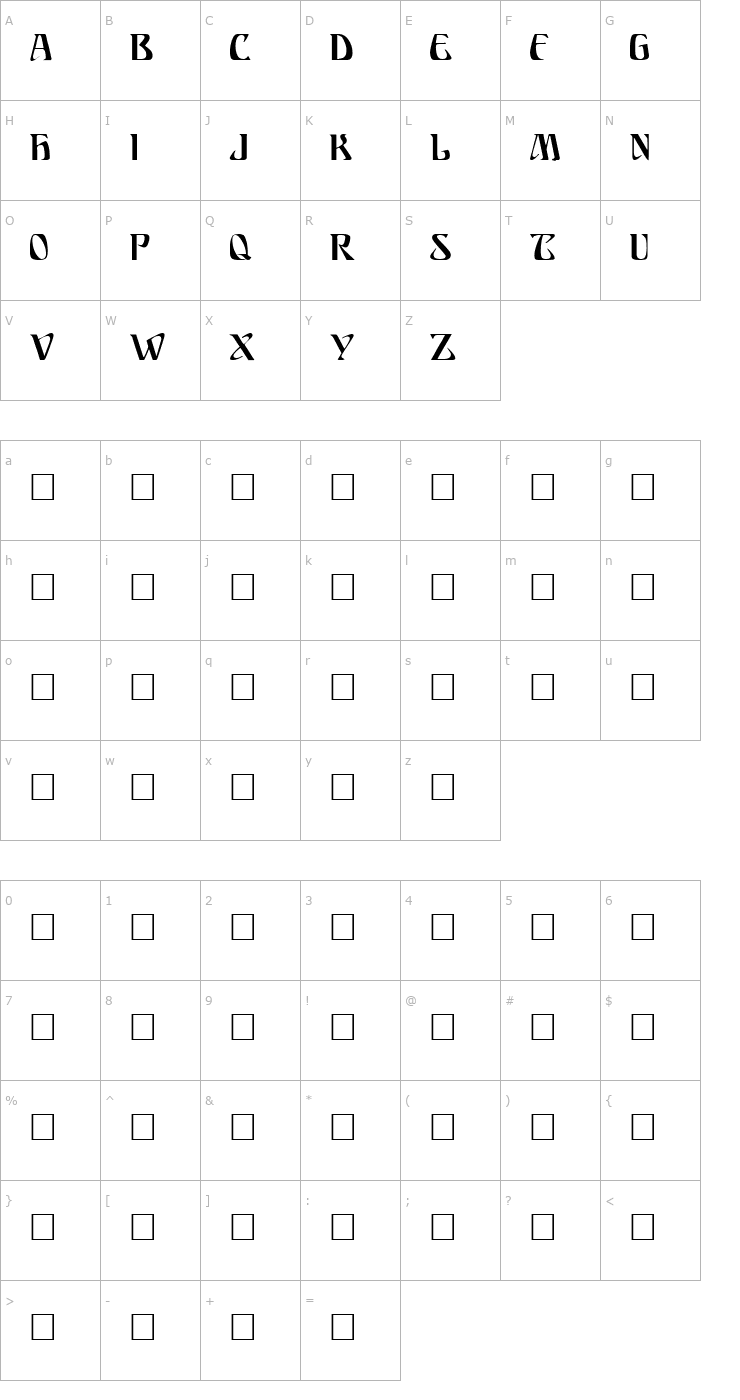 Character Map Ariosto Regular Font
